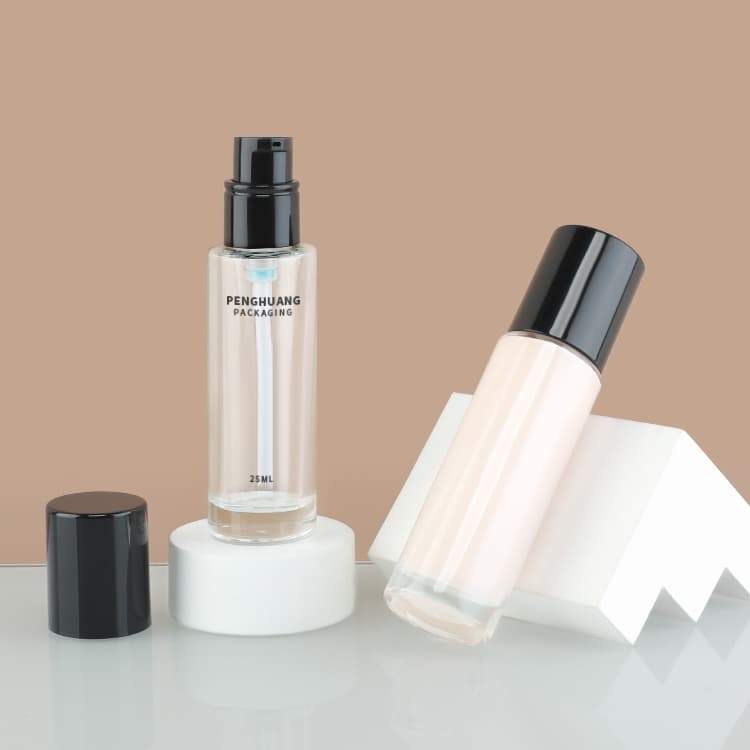 Cosmetic packaging — Empty Refillable Glass Foundation Bottle Pump 25ML Transparent Travel Cosmetic Container Dispenser for Skincare Packaging