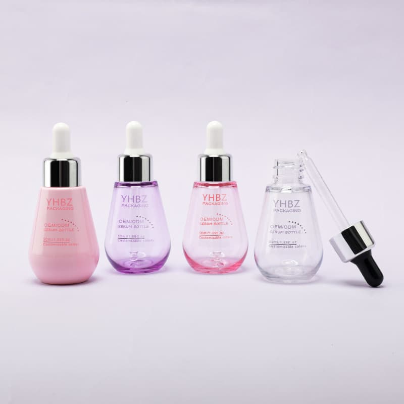 Cosmetic packaging — Custom Premium 50ml Electroplated Silver Pipette Skin Care Serum Cosmetic Dropper Bottle Unique Shape Essential Oil PET Plastic