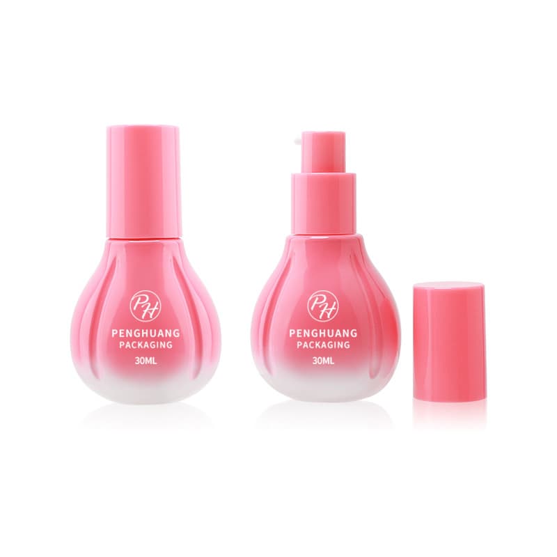 Cosmetic packaging — Wholesale 30ml Foundation Bottle Pink Glass Pump Bottle for Serum Lotion Liquied  Foundation