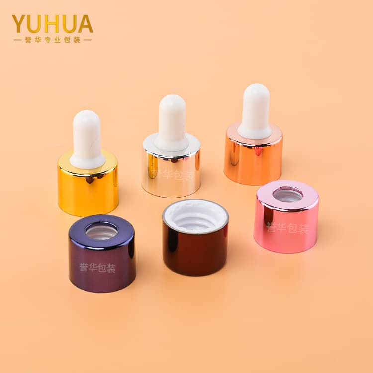 Cosmetic packaging — Electroplating Silicone Rubber Head with Glass Dropper Cap Used for Essential Oil Bottles