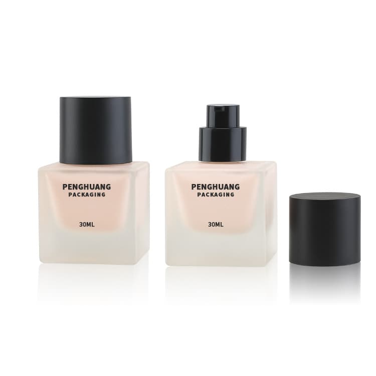 Cosmetic packaging — New Arrival 30ml Flat Square Glass Foundation Makeup Bottle with Pump Cap for Face Care Cosmetics and Lotion Packaging