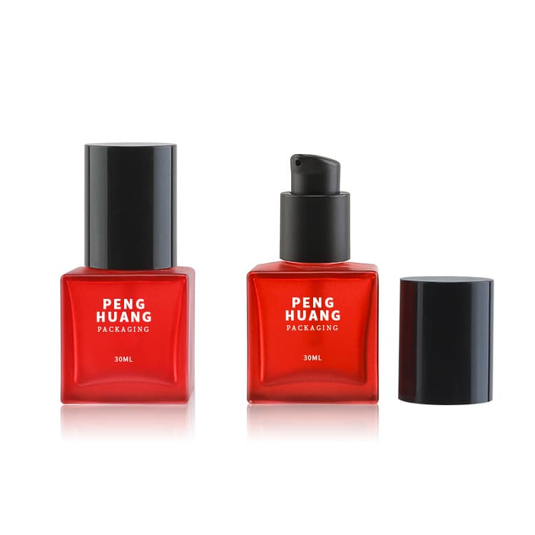 Cosmetic packaging — 30ml Clear Square Frosted Glass Pump Bottle Empty Cosmetic Packaging for Liquid Foundation Cream Face Care for Skin Care Cream