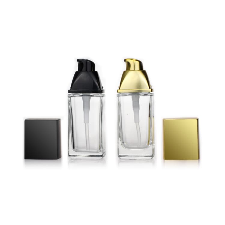 Cosmetic packaging — 30ml Empty Clear Cosmetic Packaging Square Foundation Glass Spray Pump Bottle Container Liquid Foundation Bottle