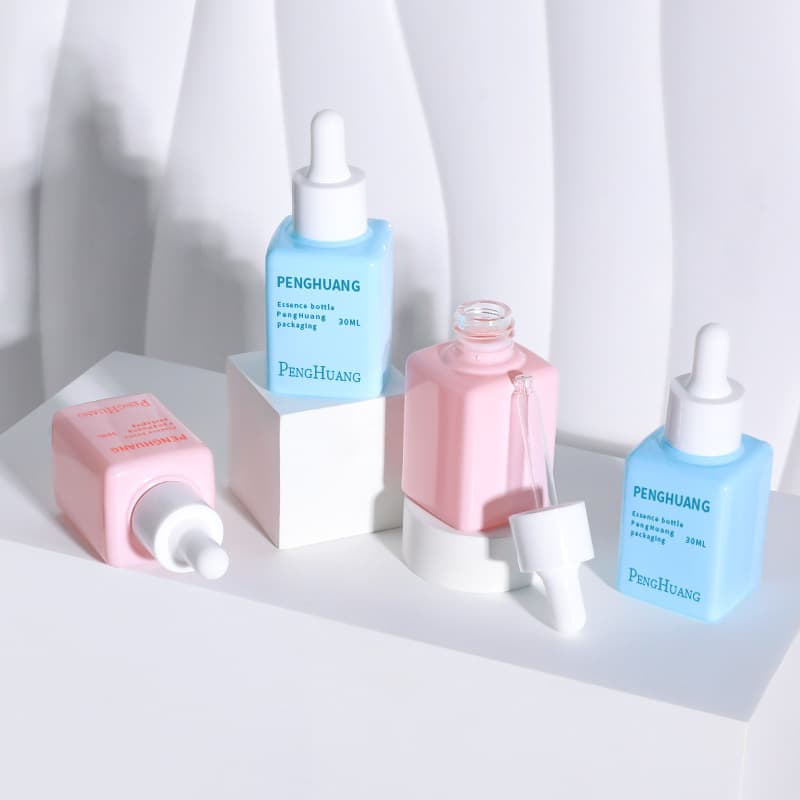 Cosmetic packaging — 1oz 30ml Custom Square Glass Serum Bottle with Color Paint Handling Luxury Skincare Hair Oil Cosmetics Packaging
