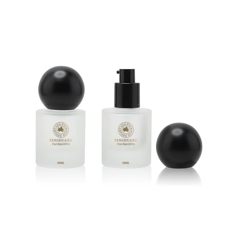 Cosmetic packaging — Flat Shoulder Pump Glass Foundation Bottle 30ml 50ml 1oz Frosted Face Lotion Serum Bottle with Round Ball Cap