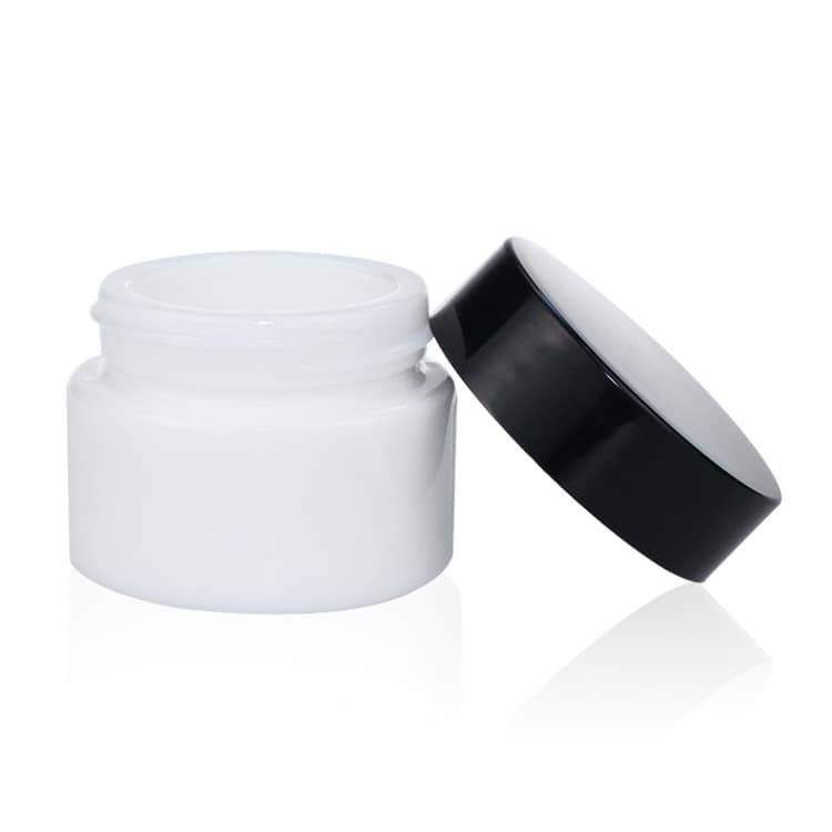 Cosmetic packaging — NEW Arrival Luxury Opal White Porcelain 20g Round glass Jars Container Cosmetic Packaging for cream Jar with black Lid