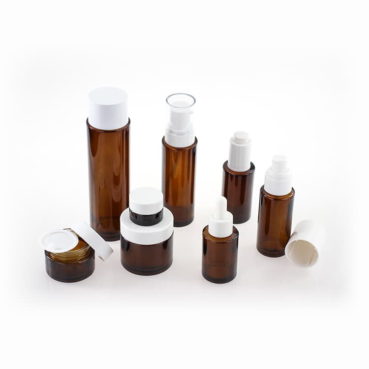 Cosmetic packaging — 20ml 30ml 40ml 60ml 80ml 100ml 120ml Cosmetic Packaging Amber Glass Set Lotion Bottle and Cream Jar Containers