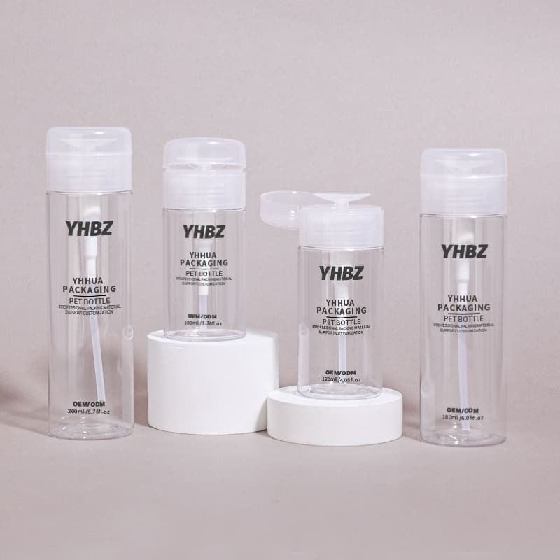 Cosmetic packaging — New Arrival Clear Empty Push Top Bottles Travel Pump Cosmetic Use for Nail Polish Remover Makeup Remover Facial Toner