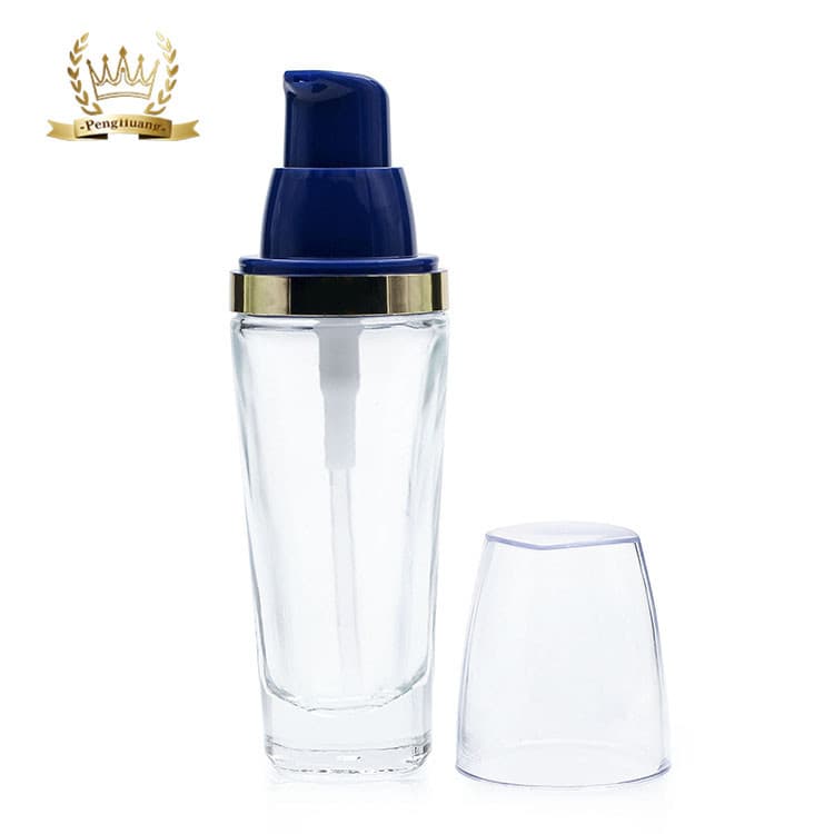Cosmetic packaging — Clear empty glass bottle lotion pump liquid foundation skin care container wholesale cosmetic packaging foundation bottle