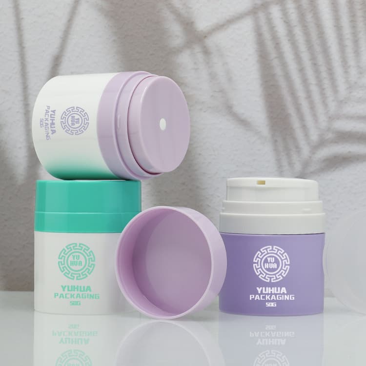 Cosmetic packaging — Fancy 50g Personal Care Cream Airless Jar Plastic Custom Airless Bottle Jar Refillable Cosmetic Airless Pump Jar