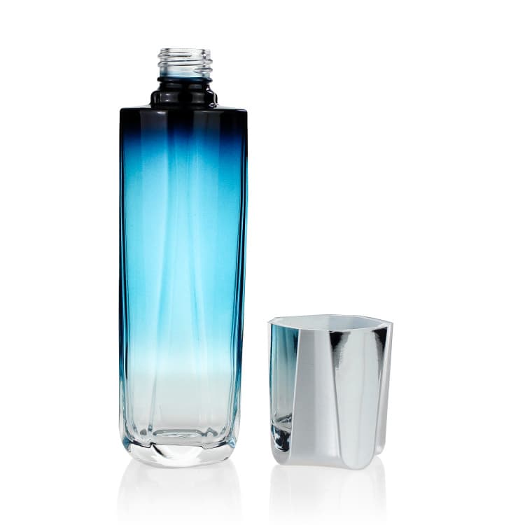 Cosmetic packaging — Glass Lotion Bottle 40ml/100ml Custom Color Clear Gradient  cyan-blue Cosmetic Packaging Bottles Set Container Manufacturers