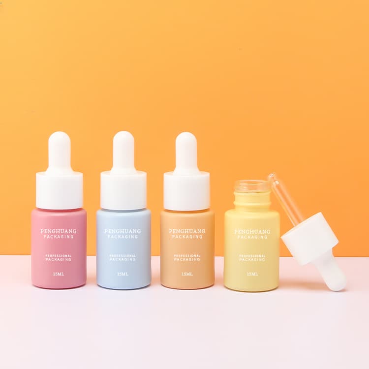Cosmetic packaging — Factory Price OEM ODM Cosmetic Packaging 0.5oz 15ml Serum Bottle Colorful Vials Sample Glass Dropper Bottle
