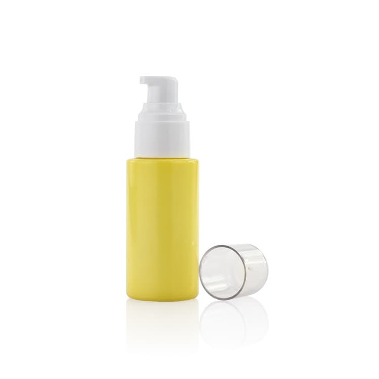 Cosmetic packaging — Popular design 50ml travel cosmetic pump bottle yellow fancy glass BB cream sunscreen bottles