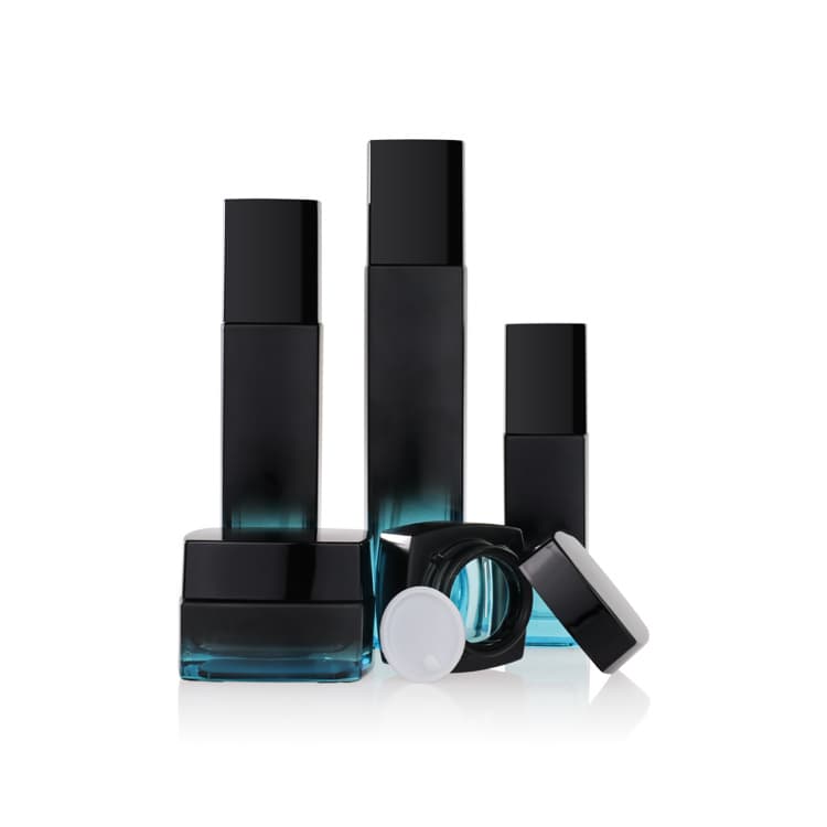 Cosmetic packaging — Custom 100ml Glass Toner Bottle 50g Cream Glass Jar Frosted Black Painting Bottle Cosmetic Packaging Set Square Cosmetic Jar