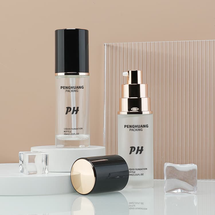 Cosmetic packaging — Empty Frosted Liquid Foundation Bottle 30ml 1oz Thick Bottom Makeup Lotion Cream Foundation Bottle with Uv Lid