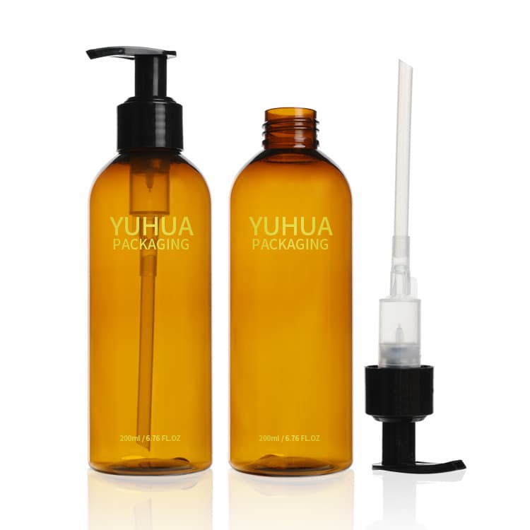 Cosmetic packaging — amber PCR bottle cosmetic plastic round shape 24/410 neck shampoo with trigger sprayer skin care cap gasket 200ml spray bottle