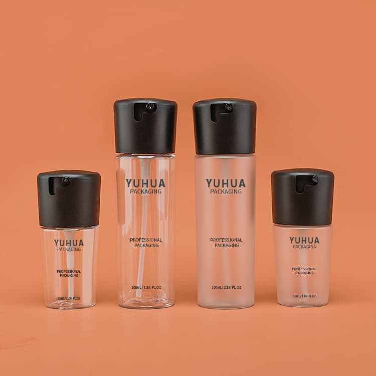 Cosmetic packaging — New fashion PET moisture spray 50ml 100ml plastic available round recycled plastic lotion spray bottle