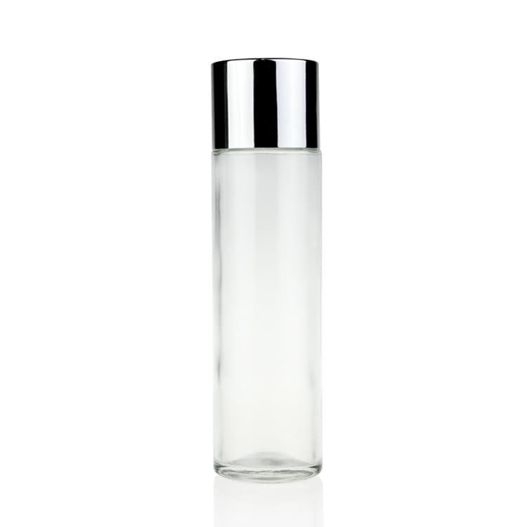 Cosmetic packaging — Luxury lotion glass bottle clear silver cosmetic packaging skin care lotion pump glass 120 ml bottle