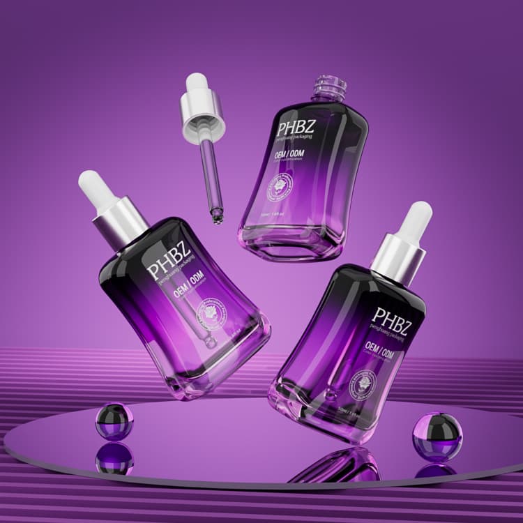 Cosmetic packaging — New Arrival 30ml 50ml Oblate Luxury Glass Dropper Bottle Purple Flat Shape for Essential Oil Serum Foundation Skin Care Use