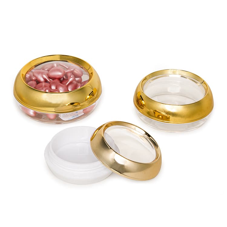 Cosmetic packaging — Empty transparent plastic makeup capsule jar containers cosmetic pot jars with gold cap