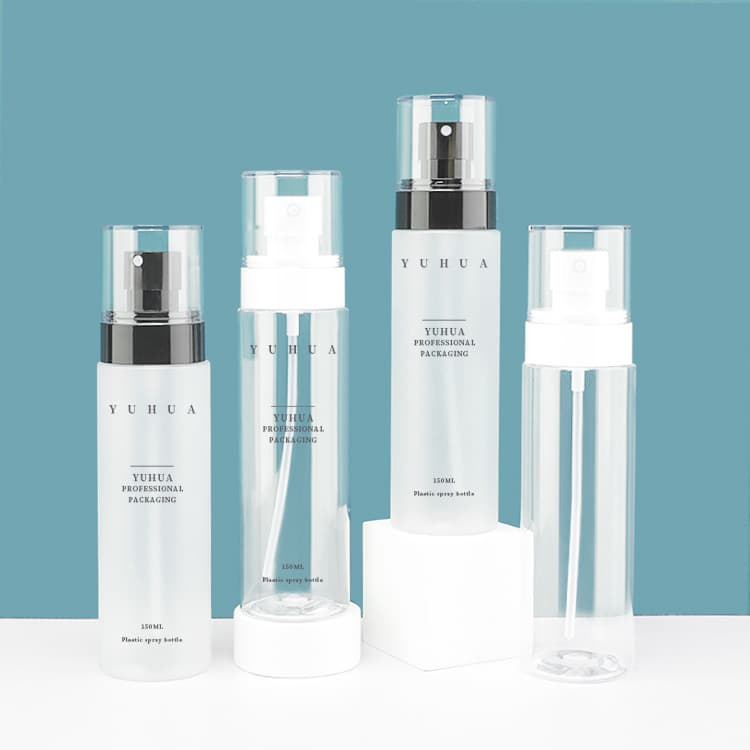 Cosmetic packaging — 150ml Frosted Transparent Cosmetic Plastic PET Spray Bottle with Makeup Toner Lotion Pump Skincare Packaging