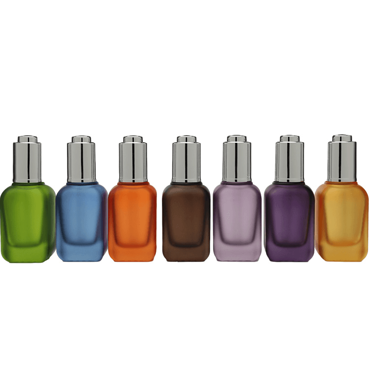 Cosmetic packaging — Customized Square Frosted Cosmetic Glass Dropper Bottle 50ml Flat Shoulder Serum Eye Essential Oil Push Button Dropper Bottle