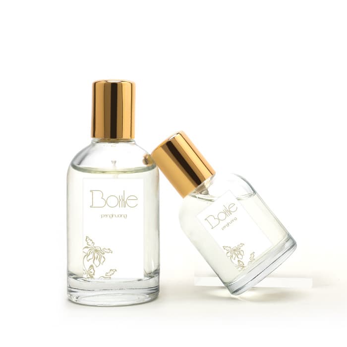 Cosmetic packaging — transparent  30ml 50ml perfume bottles glass serum bottle cosmetic empty round perfume glass bottles whith gold spray pump