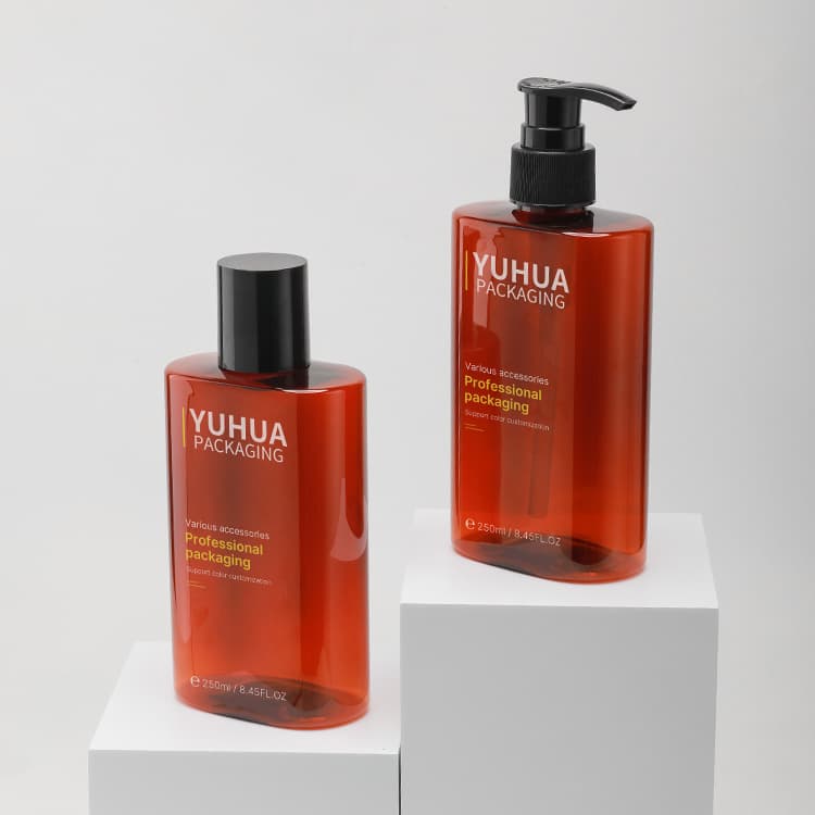 Cosmetic packaging — PET cosmetic Plastic Bottle 250ml Empty square Plastic Lotion Bottle Amber Shampoo and Conditioner Bottles