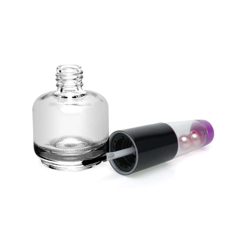 Cosmetic packaging — High Quality round bottom cosmetic bottle black brush custom made nail polish bottles cosmetic make up container OEM supplier