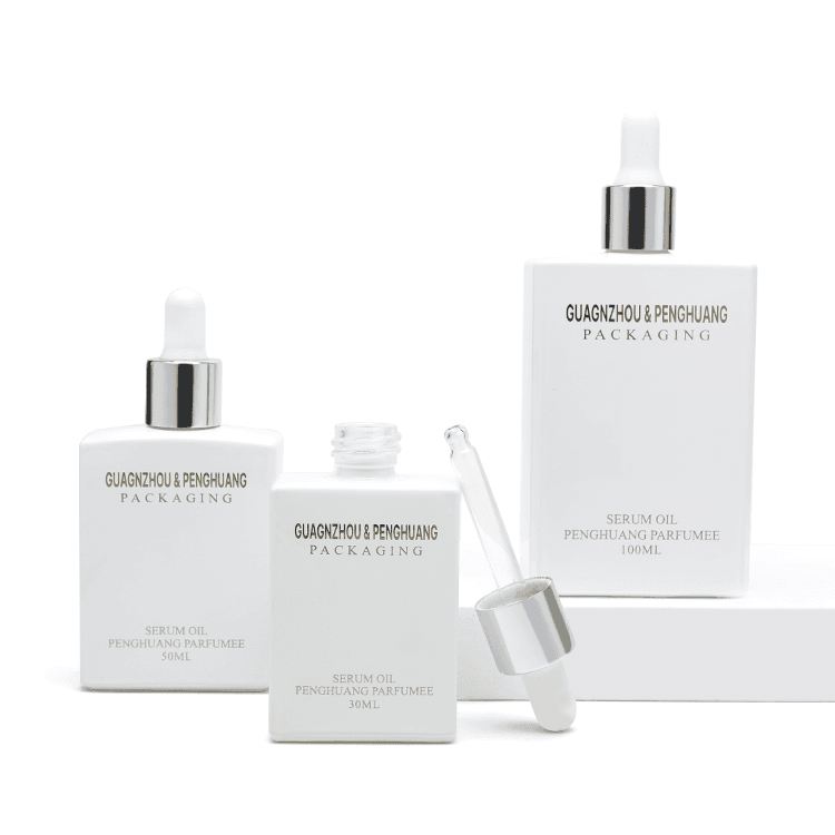 Cosmetic packaging — Rectangle Shape Luxury 30ml 50ml 100ml Spray Painted Glass Essential Oil Square Dropper Bottle