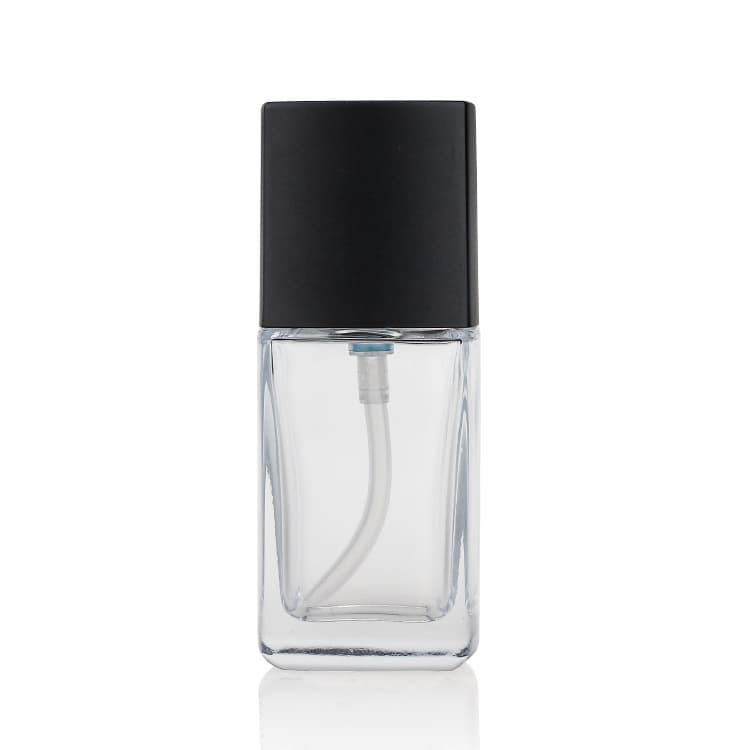Cosmetic packaging — 30ml square empty cosmetic Factory supply liquid foundation glass bottle/container make up packaging with squeeze pump