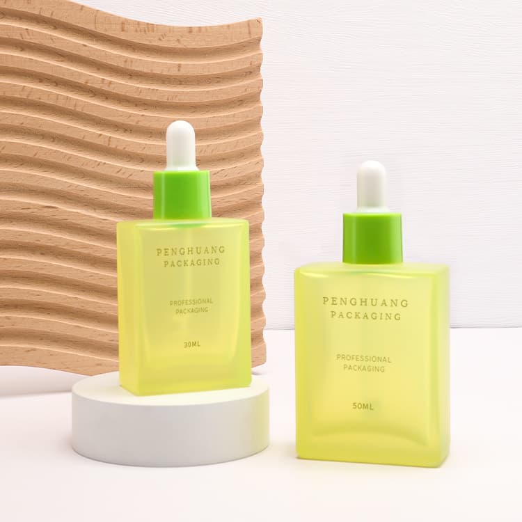 Cosmetic packaging — Empty Glass Serum Essential Oil Bottle 30ml 50ml 100ml Rectangle Yellow Glass Dropper Bottle New Arrival Cosmetic Packaging