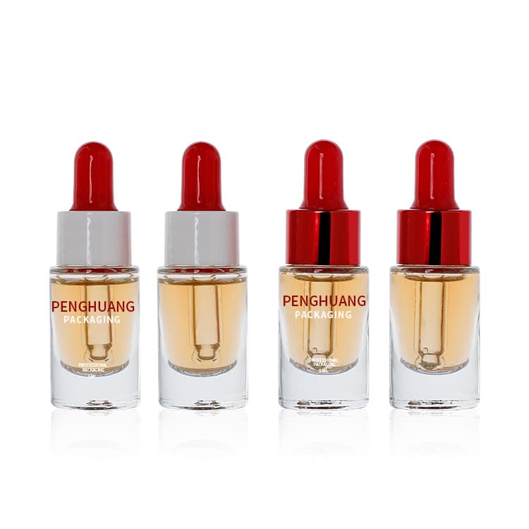 Cosmetic packaging — Wholesale Cosmetic 5ml Round Red Collar Facial Essential Oil Glass Dropper Bottle Skin Care Glass Serum Bottles