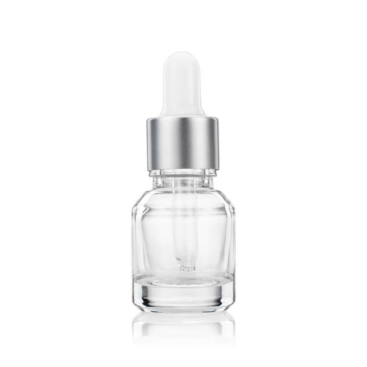 Cosmetic packaging — Serum Bottle with Dropper Wholesale Price Round Shape Silver Empty Glass 10ml Aluminum Dropper Cap Glass Products Cosmetic Yuhua