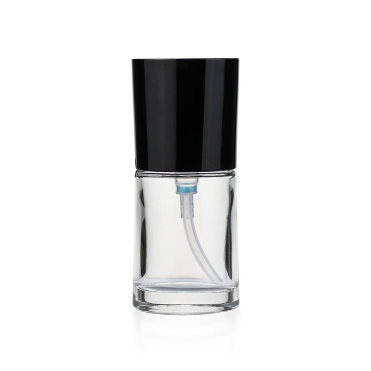 Cosmetic packaging — round glass bottle cosmetic packaging 30ml transparent foundation glass bottle pump with black cap