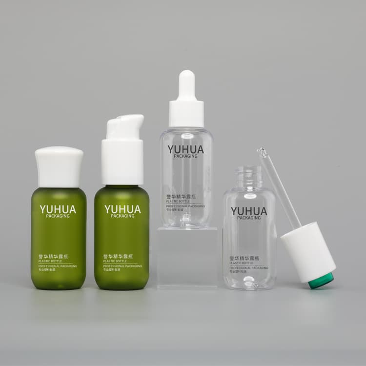 Cosmetic packaging — Push Bottom Dropper 2oz Recycled PCR 60ML Plastic Face Serum Bottles 60ml Skincare Packaging Cosmetic PET Serum Bottle Wholesale