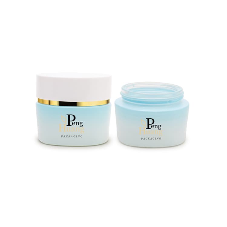 Cosmetic packaging — OEM ODM Private Label Cosmetic Packaging Round Gradient Blue Serum Cream Glass Jar 50g Empty Flat Shoulder Face Cream Jar