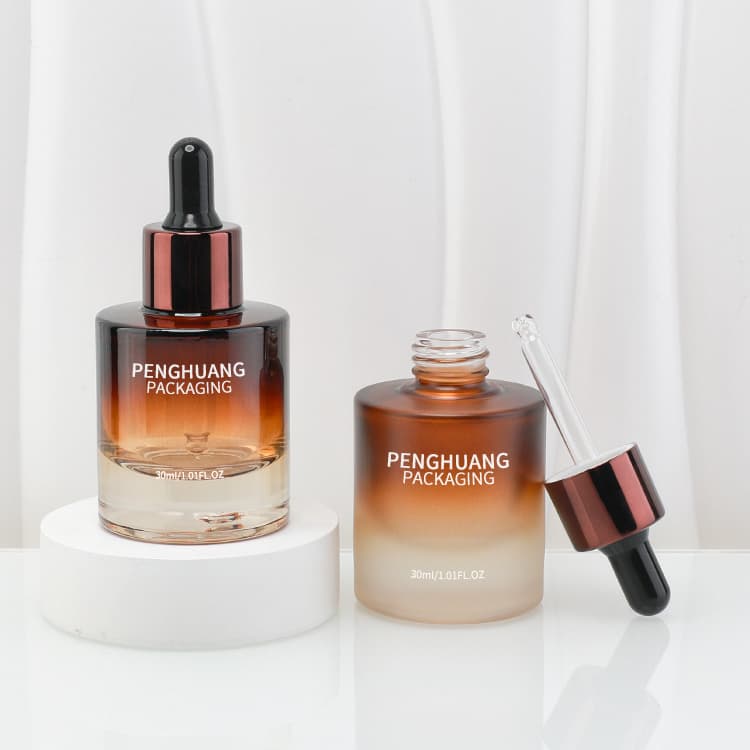 Cosmetic packaging — 1oz 30ml Amber Frosted Glass Serum Bottle Thick Bottom Empty Cosmetic Dropper Bottle for Essential Oil
