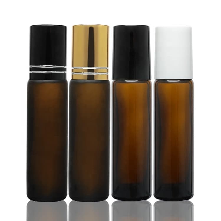 Cosmetic packaging — Frosted 8ML Brown Roll on  Glass  Bottle Amber Glass Roller Bottles for Essential Oils Roll on Bottles with Roller Balls