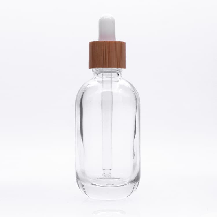 Cosmetic packaging — 55ml bamboo collar cap clear serum oil glass bottle with dropper