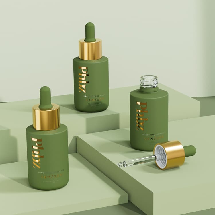 Cosmetic packaging — Luxury Flat Glass Essential Oil Bottle 1oz 30ml Skincare Packaging Container Empty Glass Serum Dropper Bottle
