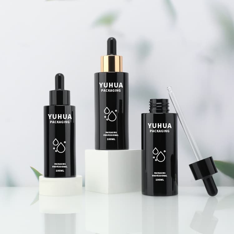 Cosmetic packaging — Custom Round PET Plastic Dropper Bottle Black Recyclable Serum Container with Flip Cap for Cosmetics Plastic Bottles