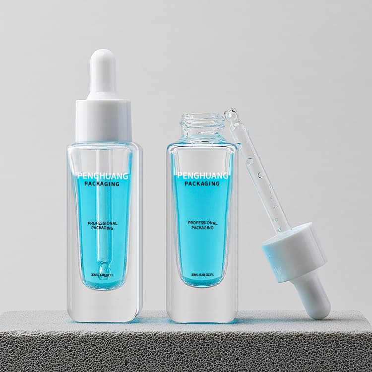 Cosmetic packaging — Hot Sales Cosmetic Square Essence Oil Glass Dropper Bottle Clear Glass Body Skincare Packing Bottle Serum Dropper Bottles 30ml