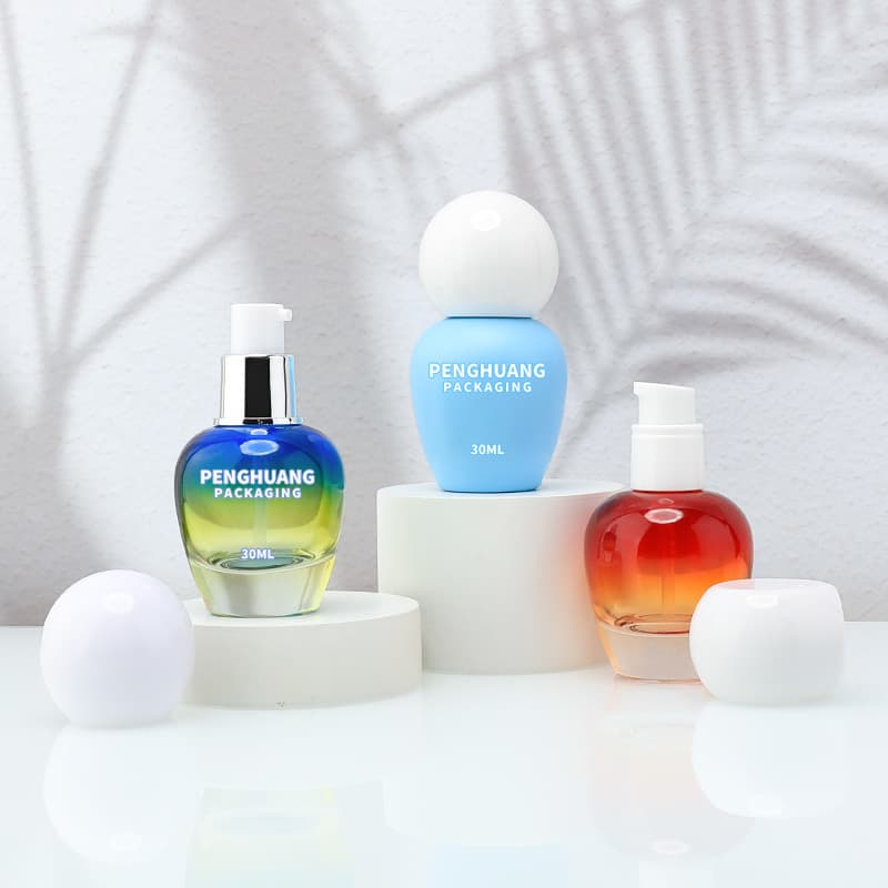 Cosmetic packaging — Colorful 30ml Glass Foundation Lotion Cream Jar with Lotion Pump Cosmetic Packaging 30g Capacity Blush 120ml Use