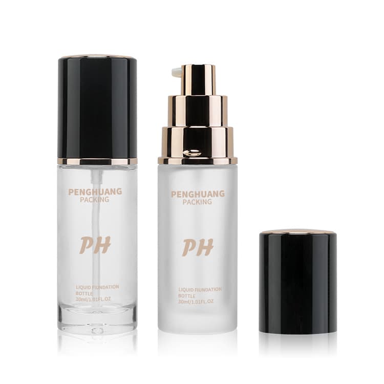 Cosmetic packaging — Luxury Straight Cylinder Foundation Bottle 30ml Face Care Pump Bottle Lotion Treatment Pump 1oz Bb Cream Glass Bottle