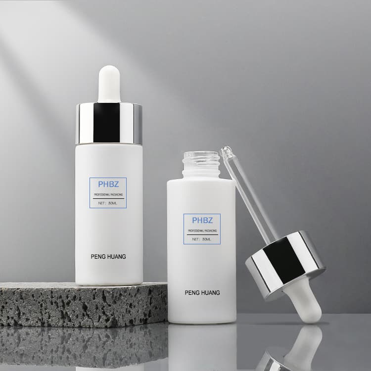 Cosmetic packaging — Luxury 30ml White Glass Serum Bottle for Face Skincare Cylinder Essential Oil Dropper with Screen Printing Surface
