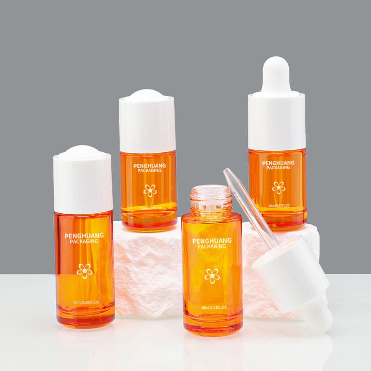 Cosmetic packaging — Free Sample 20ml 30ml Cosmetic Skincare Packaging Round Serum Essential Oil Bottle with White Dropper