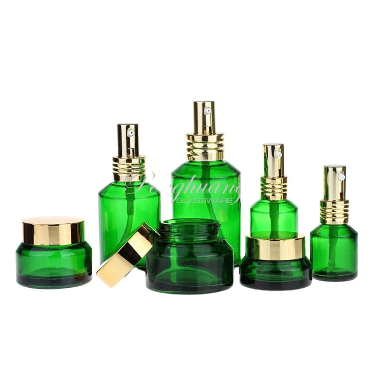 Cosmetic packaging — Wholesale Green Cosmetic Bottle Set Bottle Cosmetic Glass Bottle Set Glass Packing
