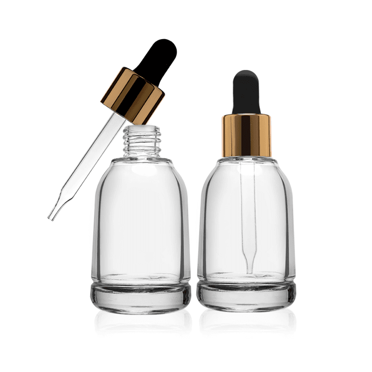 Cosmetic packaging — 55ml Glass Essential Oil Bottle with gold Threaded Cap Black white Rubber Bulb and Glass Dropper Tube