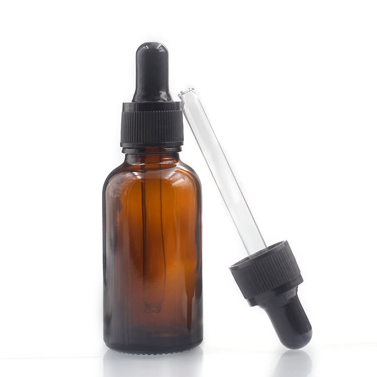 Cosmetic packaging — 30ml amber blue white glass essential oil bottle with golden plastic  dropper 18/415
